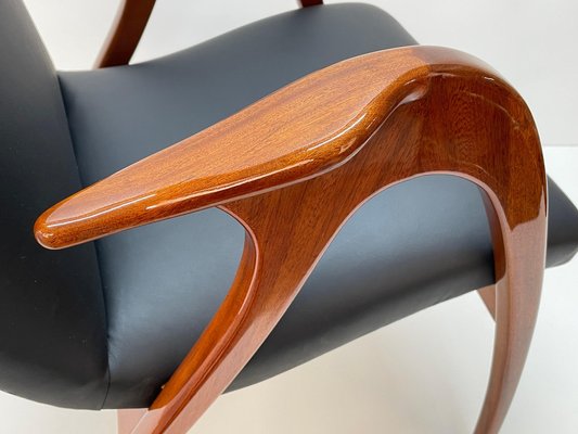 Italian Black Leather & Walnut Armchair by Malatesta & Mason, 1950s-JDR-1125444