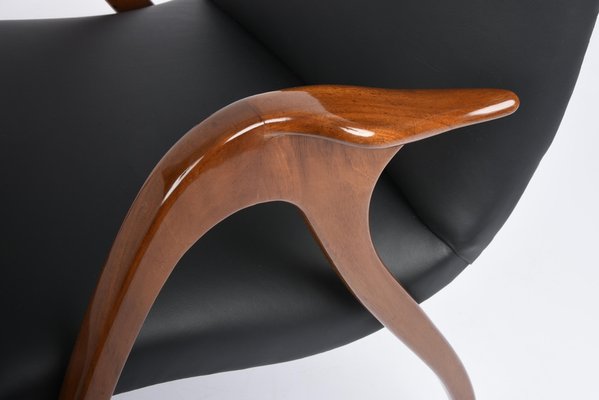 Italian Black Leather & Walnut Armchair by Malatesta & Mason, 1950s-JDR-1125444