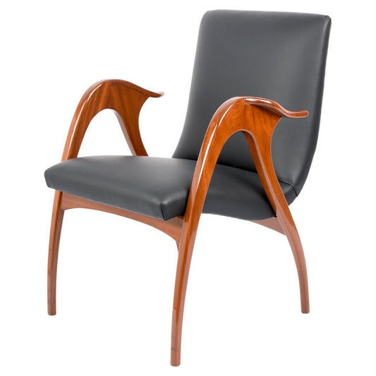 Italian Black Leather & Walnut Armchair by Malatesta & Mason, 1950s