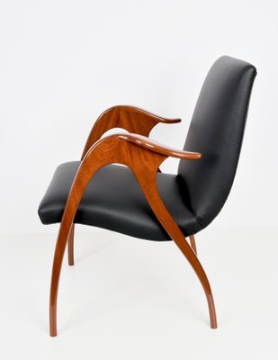 Italian Black Leather & Walnut Armchair by Malatesta & Mason, 1950s-JDR-1125444