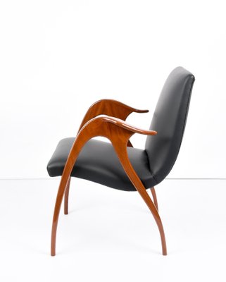 Italian Black Leather & Walnut Armchair by Malatesta & Mason, 1950s-JDR-1125444