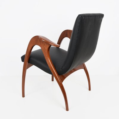 Italian Black Leather & Walnut Armchair by Malatesta & Mason, 1950s-JDR-1125444