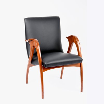 Italian Black Leather & Walnut Armchair by Malatesta & Mason, 1950s-JDR-1125444