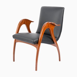 Italian Black Leather & Walnut Armchair by Malatesta & Mason, 1950s-JDR-1125444