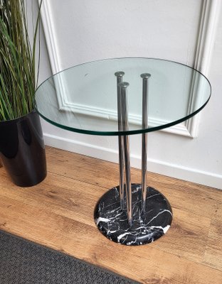 Italian Black Marble & Metal Side Tables or Nightstands with Glass Tops, 1990s, Set of 2-EUP-1405813