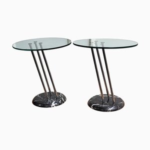 Italian Black Marble & Metal Side Tables or Nightstands with Glass Tops, 1990s, Set of 2-EUP-1405813