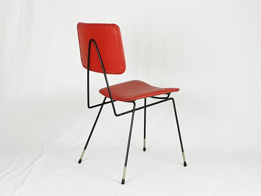 Italian Black Metal & Red Skai Side Chairs, 1950s, Set of 2-RD-1820206