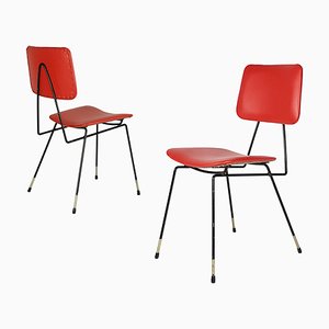 Italian Black Metal & Red Skai Side Chairs, 1950s, Set of 2-RD-1820206