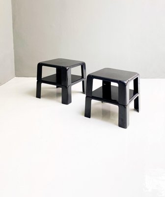 Italian Black Plastic Square 4 Coffee Tables by Mario Bellini for B&b, 1970s, Set of 2-GDD-1351665