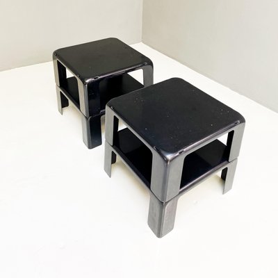 Italian Black Plastic Square 4 Coffee Tables by Mario Bellini for B&b, 1970s, Set of 2-GDD-1351665