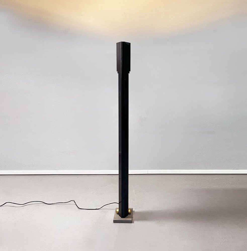 Italian Black Steel, Brass and Sandstone Totem Floor Lamp by Takahama for Sirrah,1980