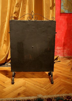 Italian Black Wrought Iron and Parcel-Gilt Freestanding Fireplace Screen-AXE-1433372