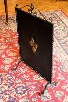 Italian Black Wrought Iron and Parcel-Gilt Freestanding Fireplace Screen-AXE-1433372