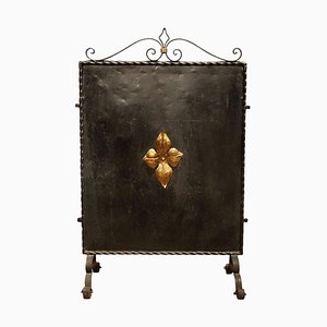 Italian Black Wrought Iron and Parcel-Gilt Freestanding Fireplace Screen-AXE-1433372