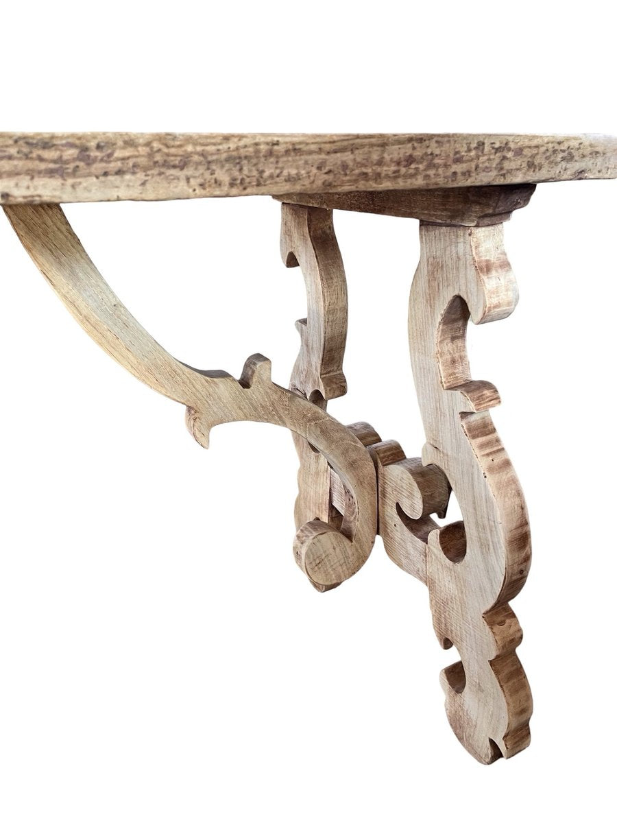 Italian Bleached Walnut Console Table with Lyre Legs