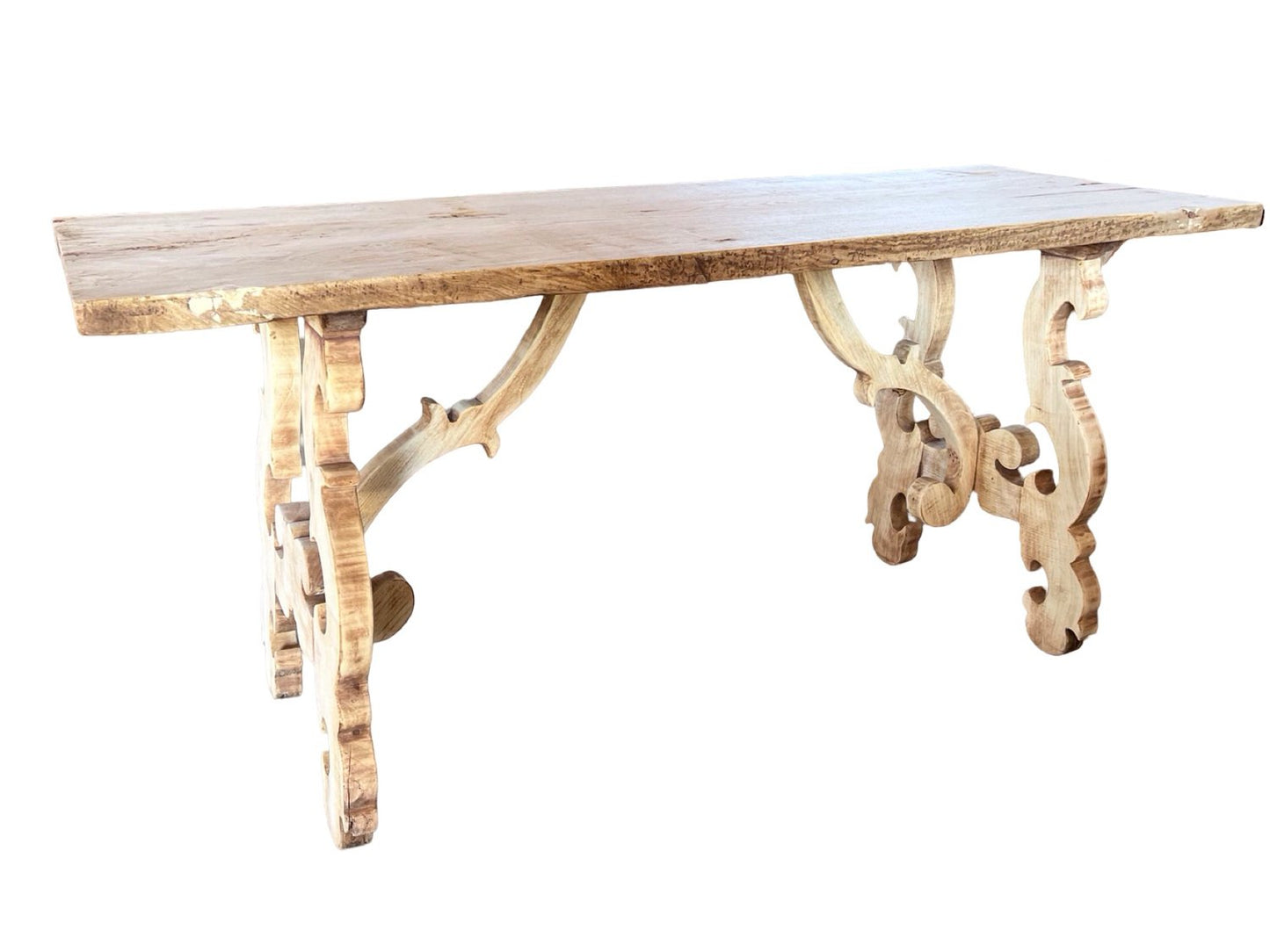 Italian Bleached Walnut Console Table with Lyre Legs