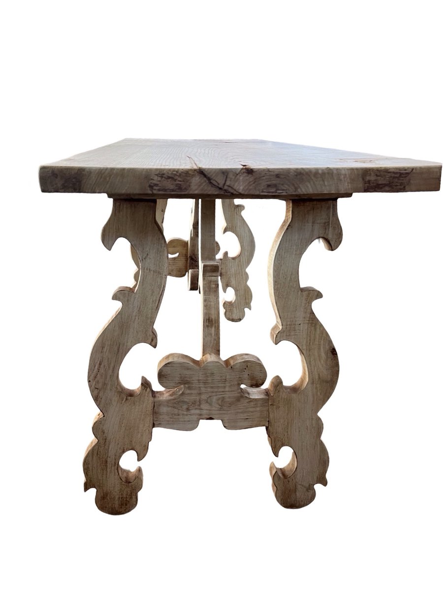 Italian Bleached Walnut Console Table with Lyre Legs