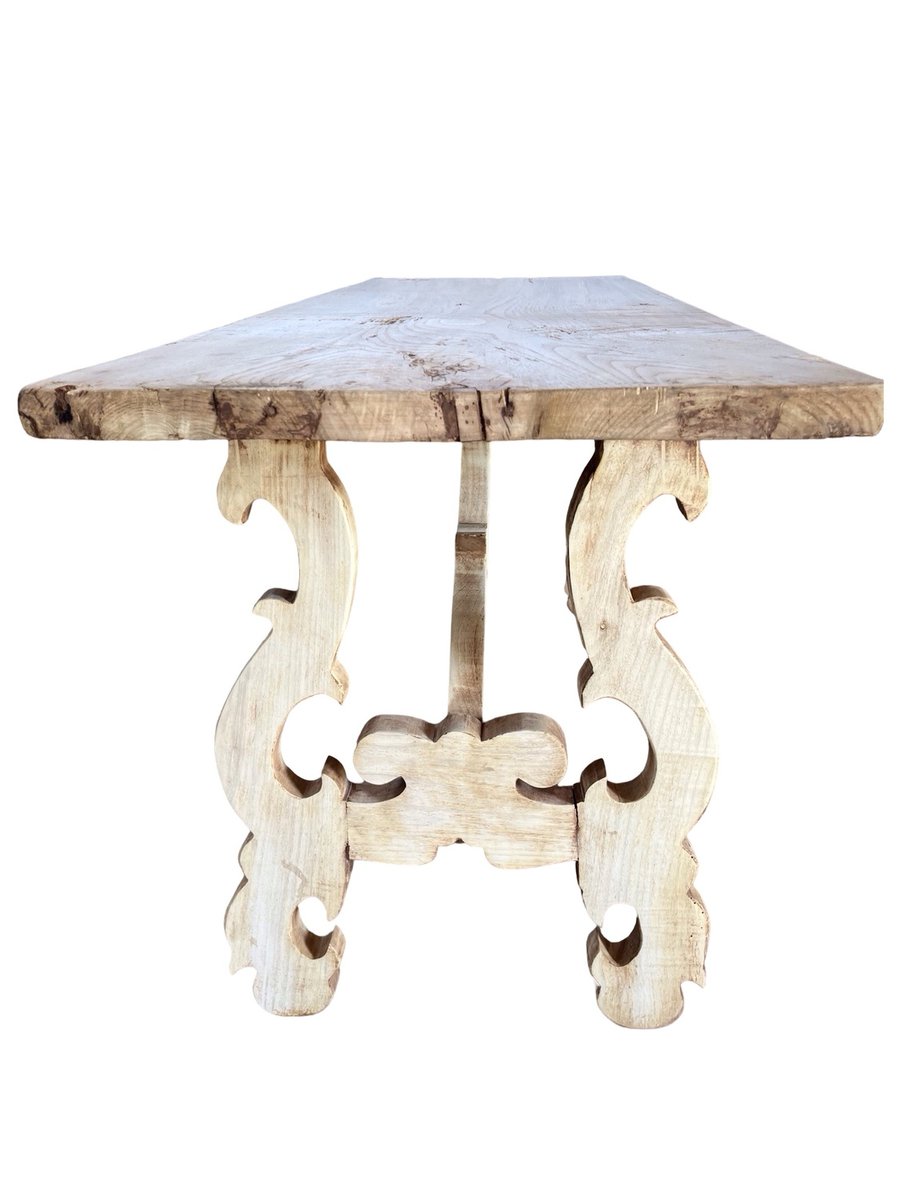 Italian Bleached Walnut Console Table with Lyre Legs