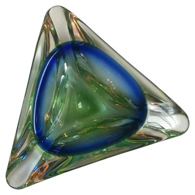 Italian Blue and Green Murano Glass Ashtray from the Sommersi Series, 1950s-GDD-1096815