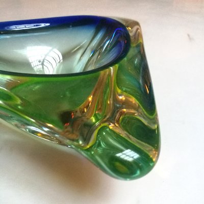 Italian Blue and Green Murano Glass Ashtray from the Sommersi Series, 1950s-GDD-1096815