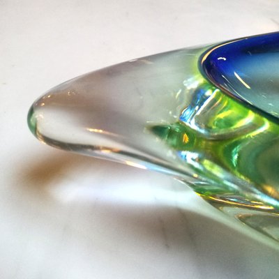 Italian Blue and Green Murano Glass Ashtray from the Sommersi Series, 1950s-GDD-1096815