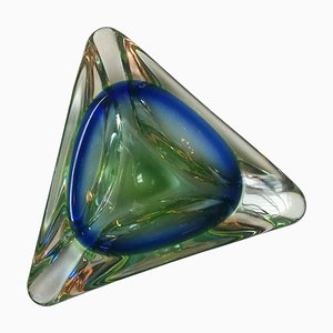 Italian Blue and Green Murano Glass Ashtray from the Sommersi Series, 1950s-GDD-1096815