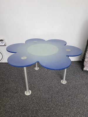 Italian Blue Daisy Flower Table in Glass by Glas Italia, 1990s-FUE-1313049