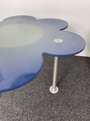 Italian Blue Daisy Flower Table in Glass by Glas Italia, 1990s-FUE-1313049