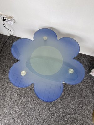 Italian Blue Daisy Flower Table in Glass by Glas Italia, 1990s-FUE-1313049