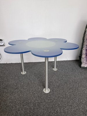 Italian Blue Daisy Flower Table in Glass by Glas Italia, 1990s-FUE-1313049