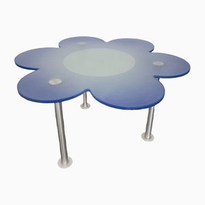 Italian Blue Daisy Flower Table in Glass by Glas Italia, 1990s-FUE-1313049