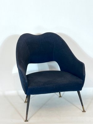 Italian Blue Fabric and Brass Armchair, 1950s-OT-1180560