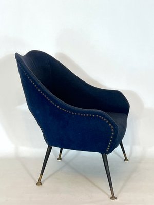 Italian Blue Fabric and Brass Armchair, 1950s-OT-1180560