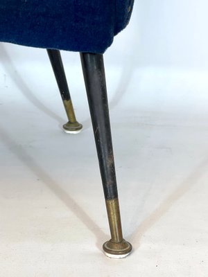 Italian Blue Fabric and Brass Armchair, 1950s-OT-1180560