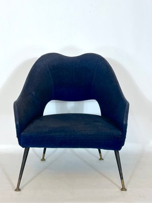 Italian Blue Fabric and Brass Armchair, 1950s-OT-1180560