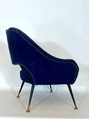 Italian Blue Fabric and Brass Armchair, 1950s-OT-1180560