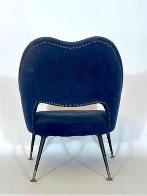 Italian Blue Fabric and Brass Armchair, 1950s-OT-1180560