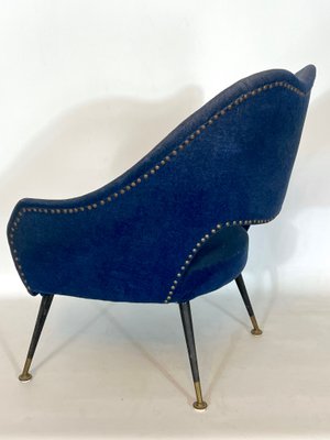 Italian Blue Fabric and Brass Armchair, 1950s-OT-1180560