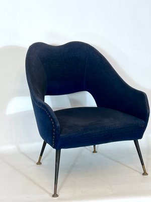 Italian Blue Fabric and Brass Armchair, 1950s-OT-1180560