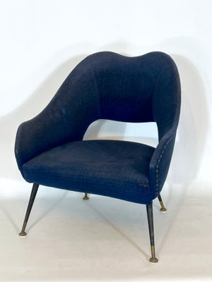 Italian Blue Fabric and Brass Armchair, 1950s-OT-1180560