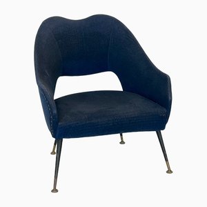 Italian Blue Fabric and Brass Armchair, 1950s-OT-1180560