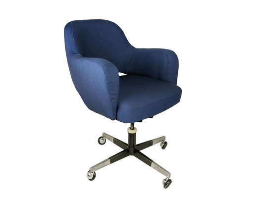 Italian Blue Fabric and Metal Swivel Desk Chair, 1960s-1970s-RD-1744297