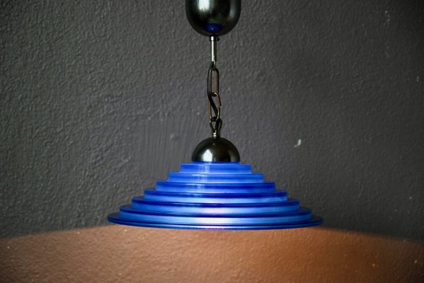 Italian Blue Glass Saucer Pendant Light, 1980s-AIU-2035919