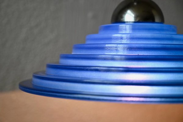 Italian Blue Glass Saucer Pendant Light, 1980s-AIU-2035919