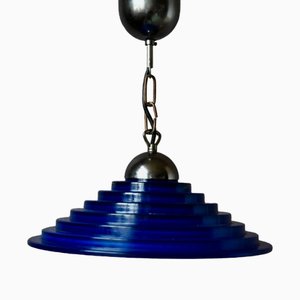 Italian Blue Glass Saucer Pendant Light, 1980s-AIU-2035919