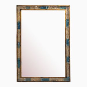 Italian Blue Hammered Glass and Gilt Wrought Iron Mirror from Poliarte, 1970s-FUE-1727101