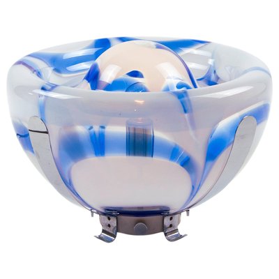 Italian Blue Murano Glass & Chrome Tulip Table Lamp or Flush Mount from Mazzega, 1970s-DEK-932721