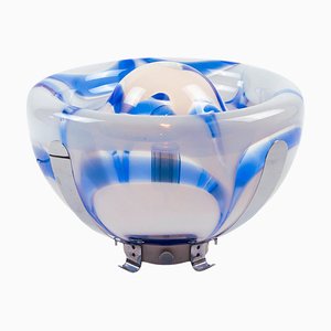 Italian Blue Murano Glass & Chrome Tulip Table Lamp or Flush Mount from Mazzega, 1970s-DEK-932721