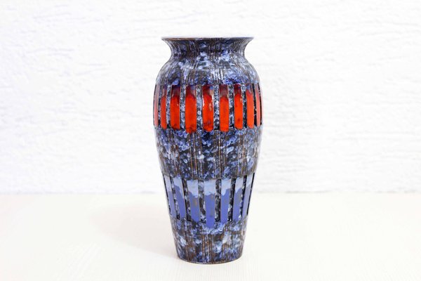 Italian Blue & Red Patterned Ceramic Vase, 1970s-BQF-1328233