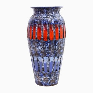 Italian Blue & Red Patterned Ceramic Vase, 1970s-BQF-1328233